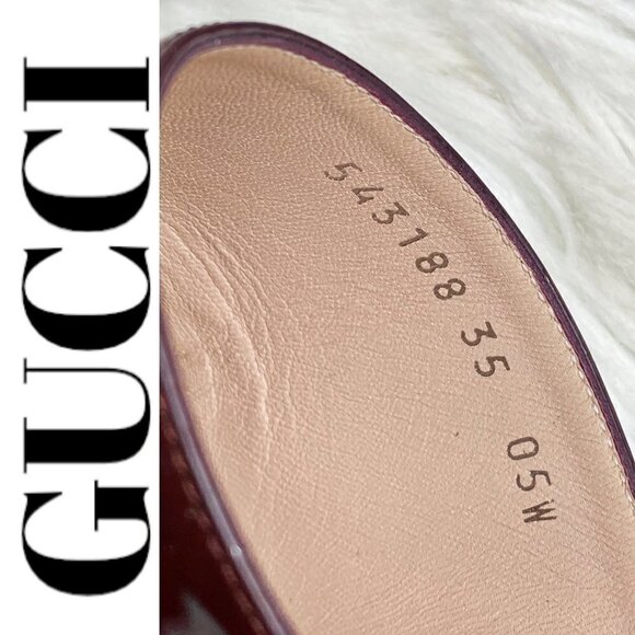 NWOT GUCCI Lexi Patent Leather Horsebit Accent Burgundy Slides, Size 35 - Picture 5 of 12